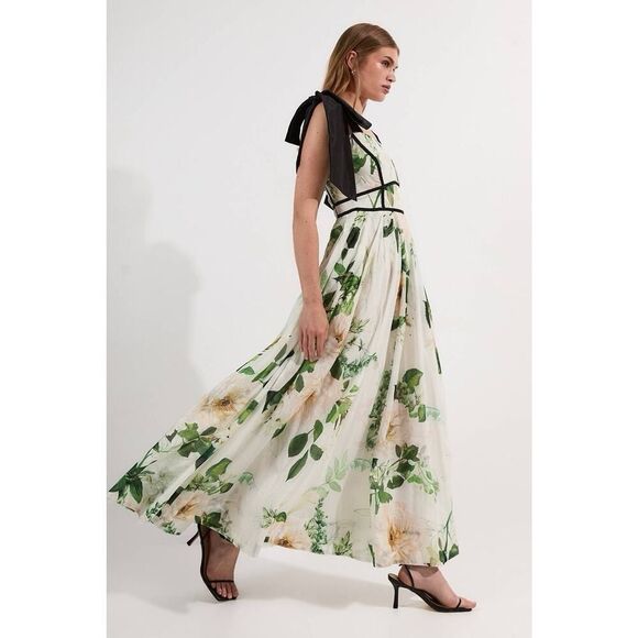 Karen Millen Dresses & Skirts - NWT Karen Millen Lydia Millen Floral Maxi Dress Silk Cotton Bow Strap 8
